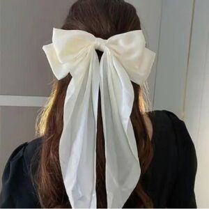 NEW Hair Bow Clip Ribbon White Satin Long Feminine Ethereal